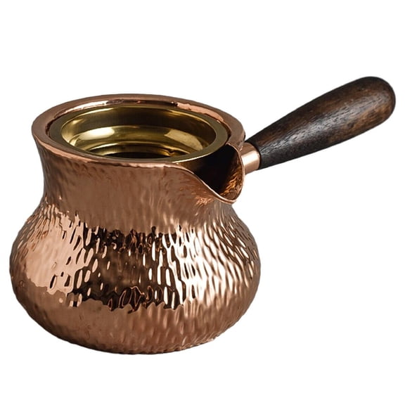 Geiomoo Pure Copper Tea Pot with Wooden Handle and Tea Filter, Handmade Hammer Texture Boiling Kettle, Charcoal Stove Teapot