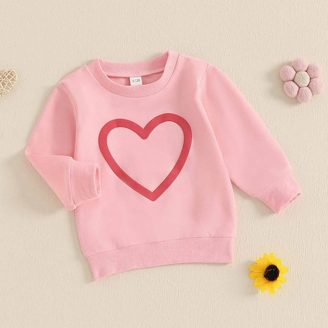 Geire 6M-4T Kids and Toddlers' Heart Printed Long Sleeve Crewneck Pullover Sweatshirts Relaxed Fit Boys Girls Fall Winter Outifits