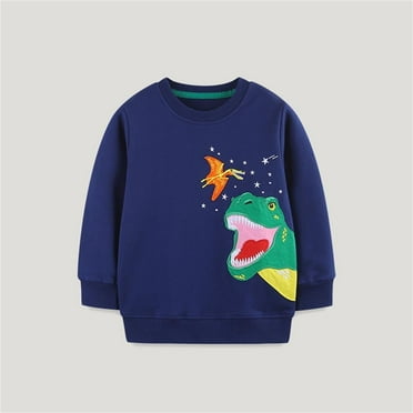Geire Boys Girls Dinosaur Printed Long Sleeve Sweatshirt Crew Neck Cute Pullover Relaxed Fit Tops 1-7Y