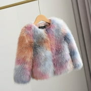 Geire Girls Fall Winter Coats Children Faux Fur Tie-Dye Long Sleeves Round Neck Cardigan Outerwear Girl's Thicked Warm Clothes Pink 5-7 Yeras