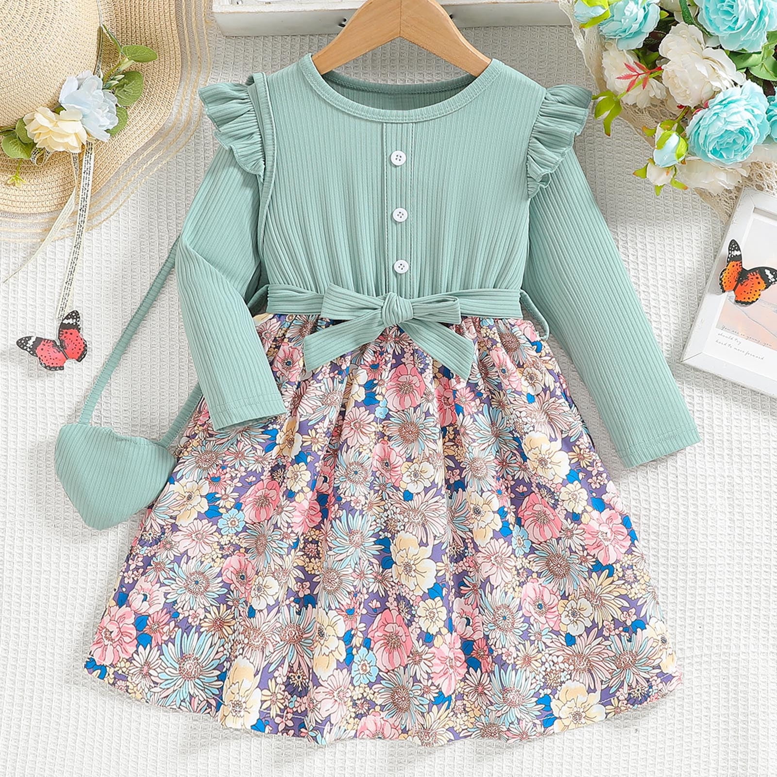 Geire Long Sleeve Dress for Girls Floral Print High Low Flowy Swing ...