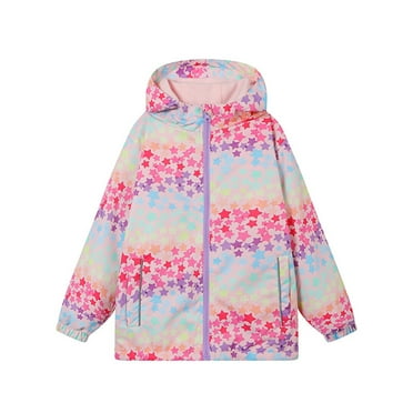 Geire Spring Fall Outdoor Jackets for Kids Star Printed Long Sleeve Full Zip Waterproof Children's Fashion Casual Coat Pink 6Y