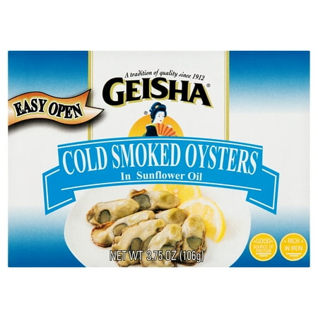 Geisha Cold Smoked Oysters, In Sunflower oil, 3.75 Oz (106g), Ready to Eat in an Easy Open Can