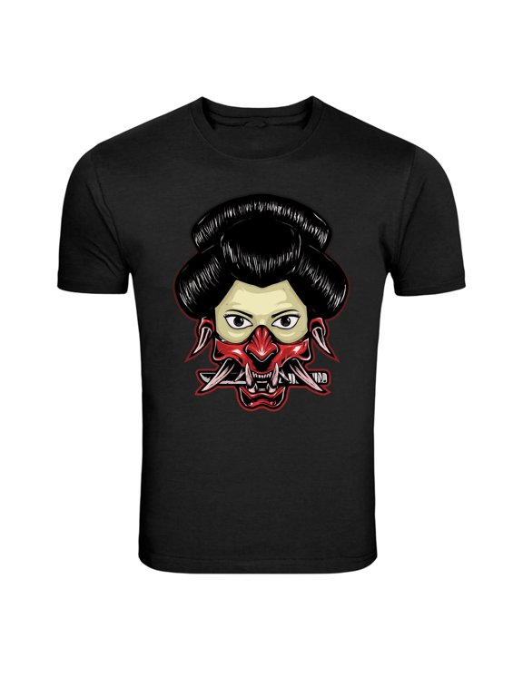 Geisha Demon Mask Japanese Warrior Girl Graphic T-Shirt