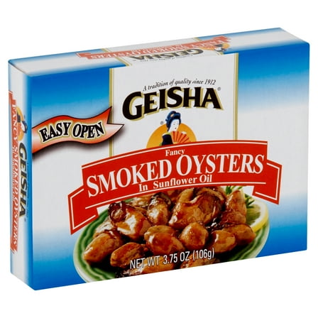 Geisha Fancy Smoked Oysters in Sunflower Oil, 3.75 Oz (106g), Ready to Eat in an Easy Open Can