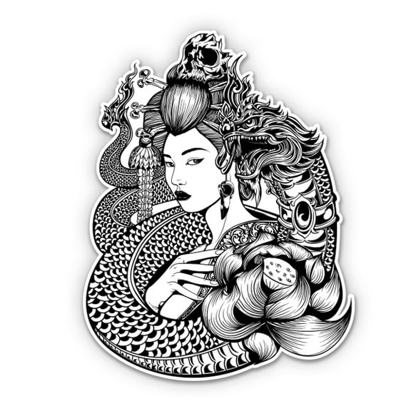 Geisha Japanese - 3" Vinyl Sticker - For Car Laptop Water Bottle Phone - Waterproof Decal