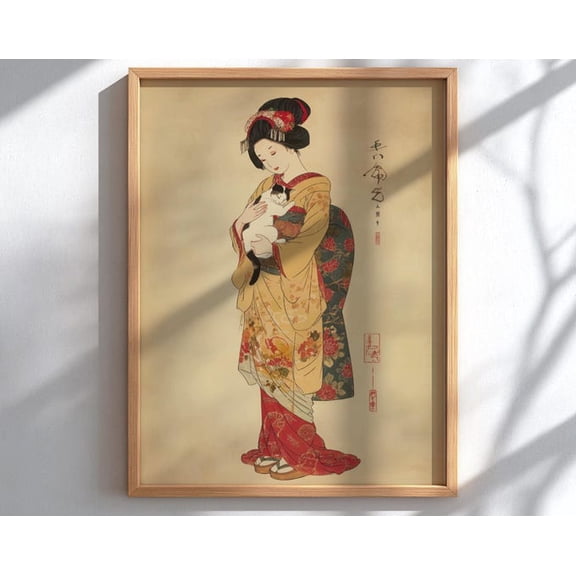 Geisha Kimono Japanese Woman Wall Art Print, Unframed Paper Poster 8x10in