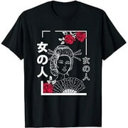 Geisha Roses Japanese Aesthetic Harajuku Grunge Girl Women T-Shirt