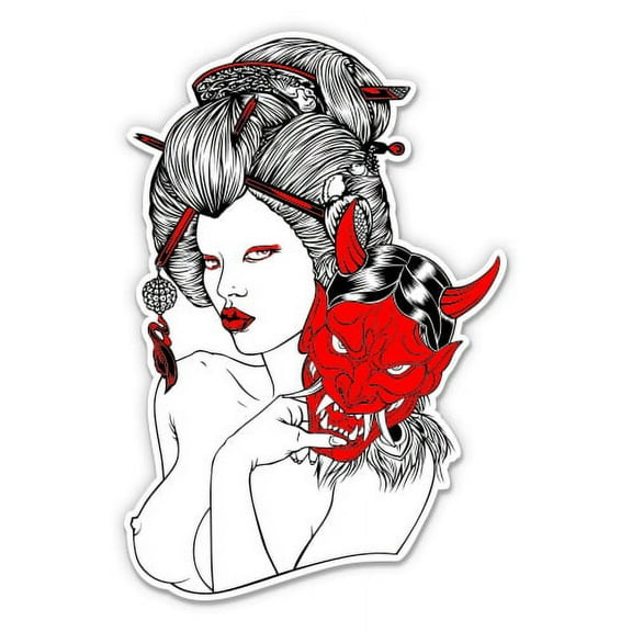Geisha Samurai Mask Japan - 12" Vinyl Sticker Waterproof Decal