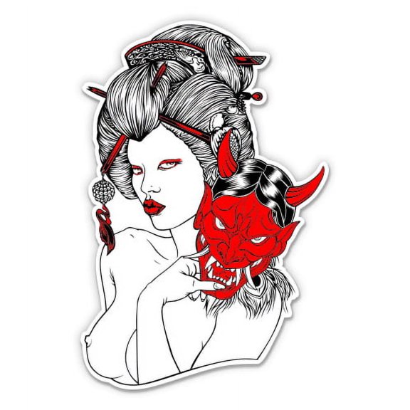 Geisha Samurai Mask Japan - 3" Vinyl Sticker - For Car Laptop Water Bottle Phone - Waterproof Decal