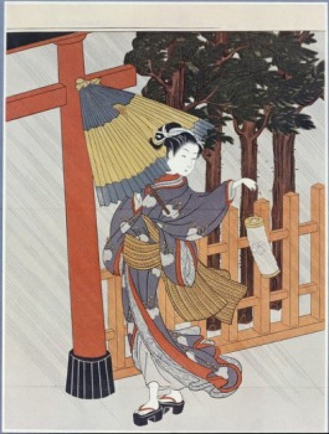 Geisha Visting a Shrine Suzuki Harunobu (1725-1770 Japanese) Canvas Art - Suzuki Harunobu (18 x 24)