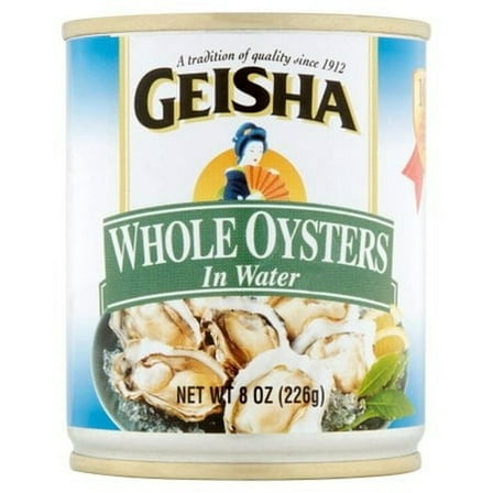 Geisha Whole Oysters in Water, 8 Oz (226g), Ready to Eat in a Can