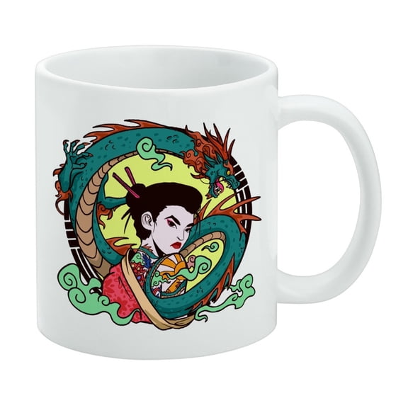 Geisha With The Dragon Tattoo White Mug