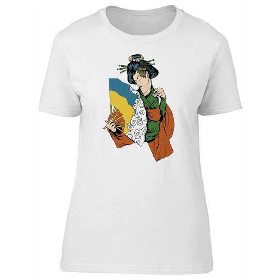 Geisha With Wind Hand Fan T-Shirt Women -Image by Shutterstock, Female Medium
