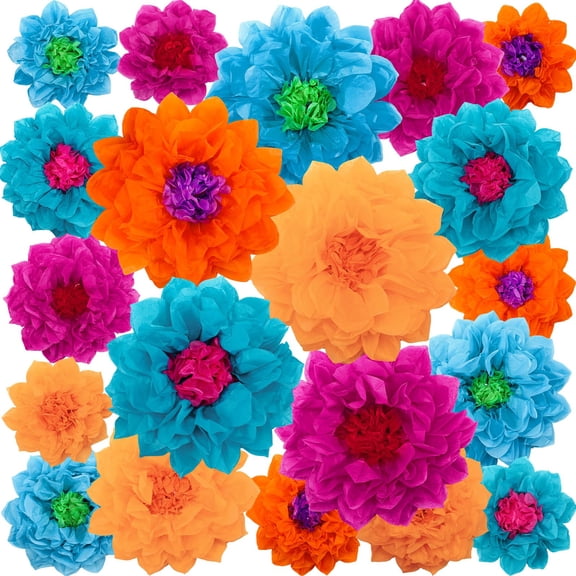 Gejoy 20 Pieces Large Colorful Tissue Paper Flower for Parties 3D Giant Tissue Paper Pom Pom DIY Craft Decoration for Wall Ceiling Wedding Mexican Birthday Backdrop Party(Bright Color) Y101