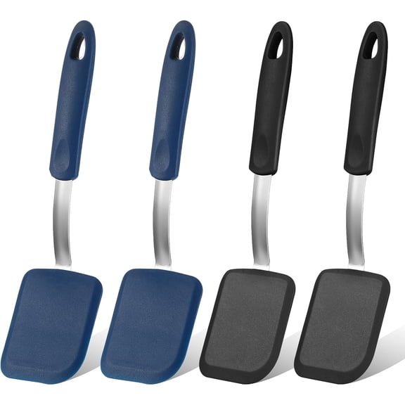 ABCISI 4 Pcs Silicone Cookie Spatula Turner Mini Brownie Spatula Flexible Silicone Spatulas Nonstick Cookware Heat Resistant No Scratch Flipper Baking Utensils for Egg Pancake(Blue, Gray)