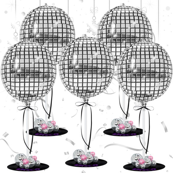 Gejoy 78 Pcs Disco Ball Balloons Stand Kit Disco Centerpiece for Tables Party Decorations Set Including Balloons Vinyl Records Balls Stand Ribbons for Christmas Dance Themed Birthday Decor Y101