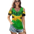 thumbnail image 1 of POLERO Women's Cold Shoulder Tops Short Sleeve V Neck T Shirts Basic Summer Tees Sexy Casual Cut Out Design Fashion Jamaica Graffiti Palm Tree Print S, 1 of 7
