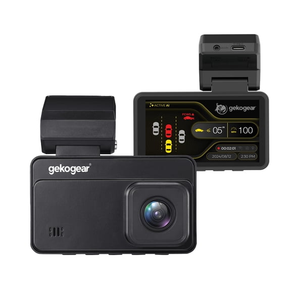 GekoGear Orbit D220 Dual Dash Cam 2K Front 1080P Rear Camera Artificial Intelligence Collision Warning Lane Departure GPS Tracking WiFi 6 Include 32GB