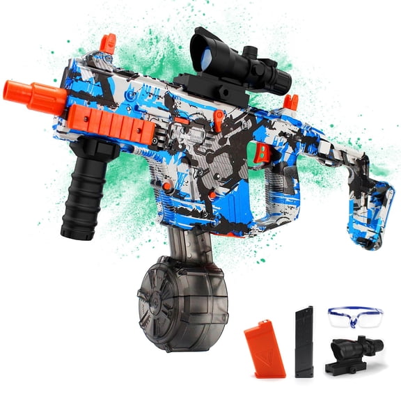 ULEEN Gel Ball Blaster – Semi & Full Auto Splatter Blaster with Sight, Goggles, 600 Rounds/Min, 100FT Range for 14+ Years Old