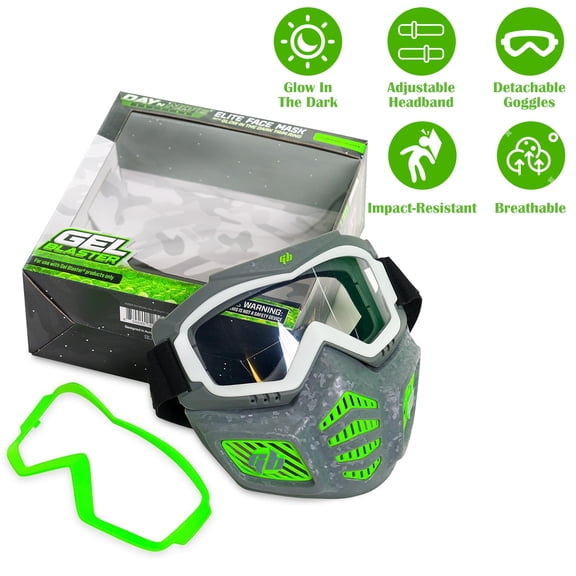 Gel Blaster Glow in the Dark Elite Face Mask for Ages 14+. Full Face Mask with Detachable Goggles, Fits All Types of Faces