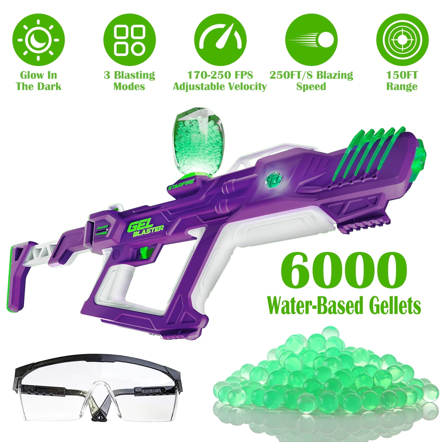 セルライトマシーン パルバスター Moclever, Gel Blaster Starfire XL, Purple, 6000 Gellets, 170-250