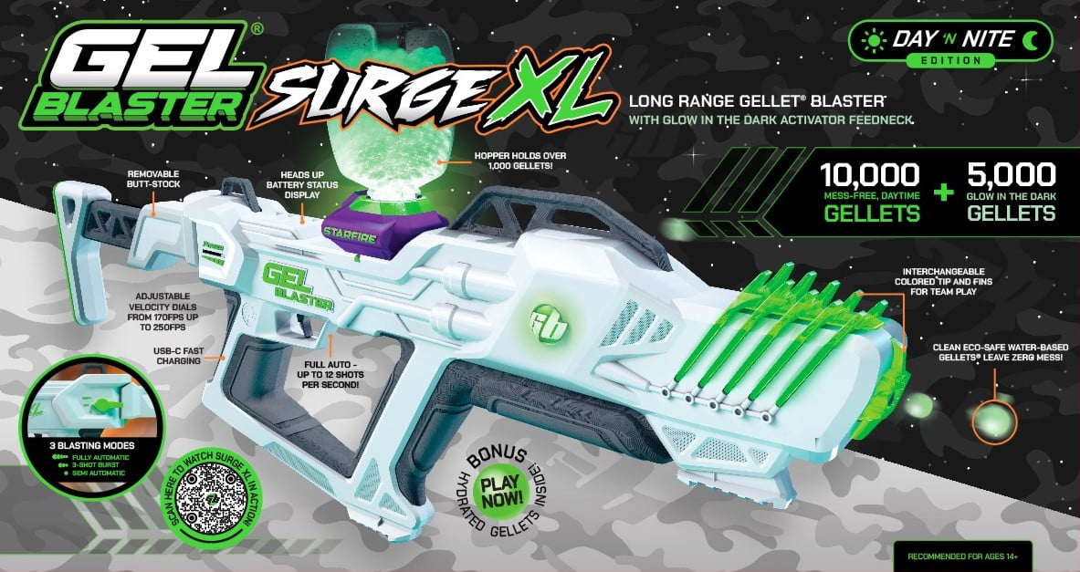 Gel Blaster Surge XL Day 'N' Nite with Glow in the Dark Starfire Activator, 5K Starfire & 10K