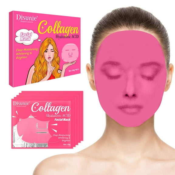 Gel Collagen Crystal Facial Masks Sheet Patch (5-Pc) For Anti Aging, Puffiness, Anti Wrinkle, Moisturizing, Deep Tissue Rejuvenation and Hydrates Skin
