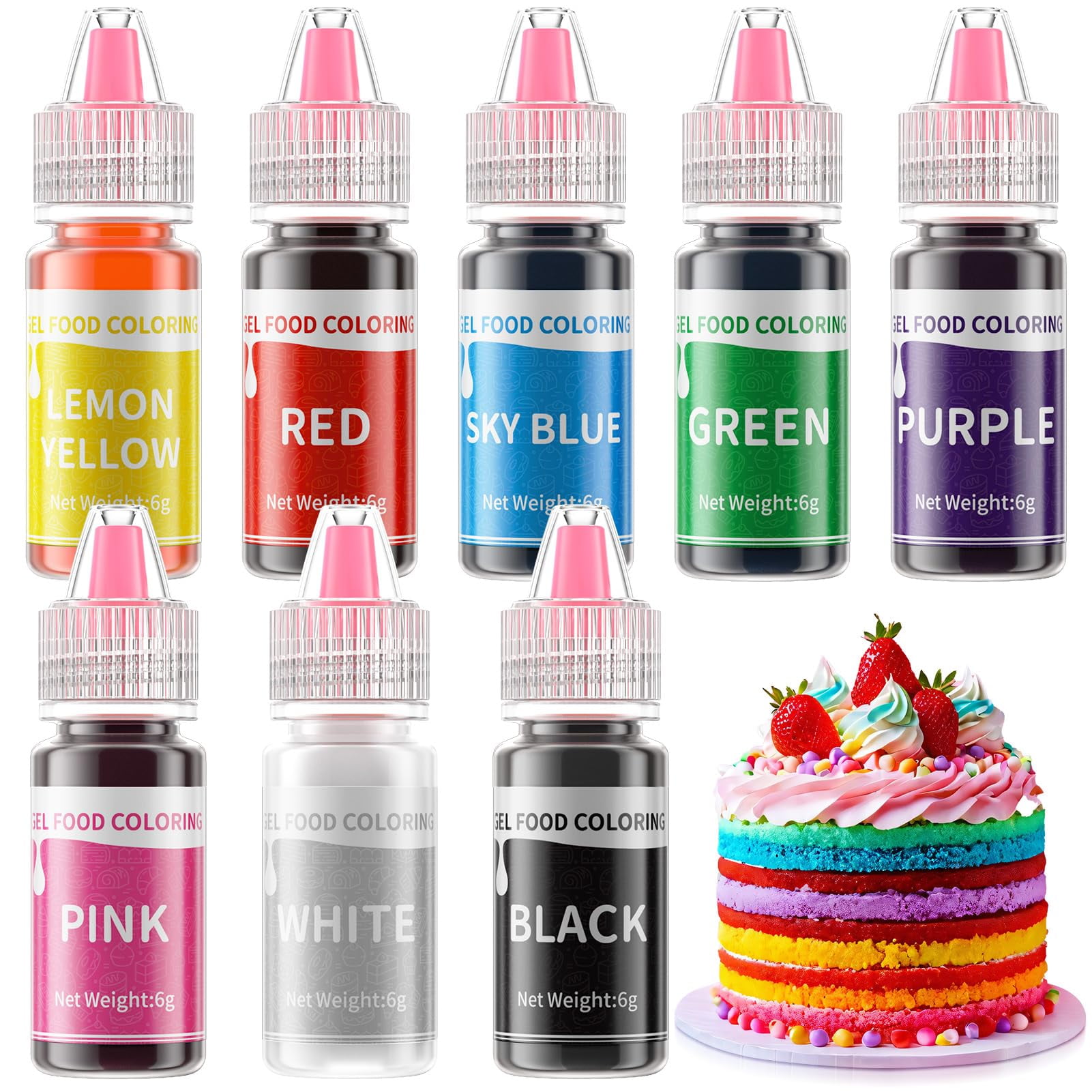 Gel Coloring Set - 8 TVS1 Colors Concentrated Gel Color Grade Dye Flavorless Vibrant Edible ...