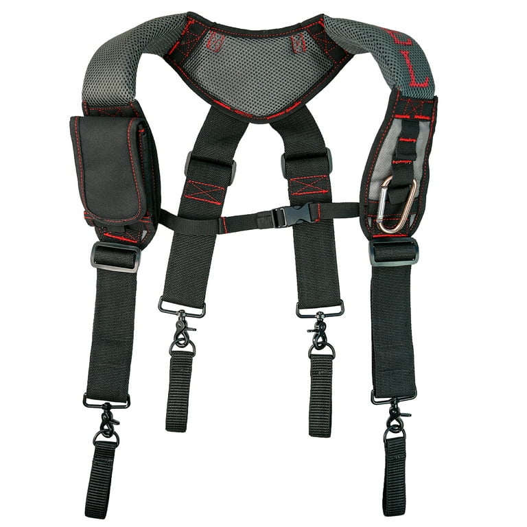 Gel Construction Work Suspender Tool Belt Suspenders with Gel shoulder pad  Detachable Phone Holder (Trigger Snap Hook with Red Color)