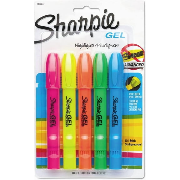 Gel Highlighters Bullet Tip Assorted Fluorescent Highlighter Markers 5 Count Pack Smear And Bd Resistant Long-Lasting Won'T Dry Out