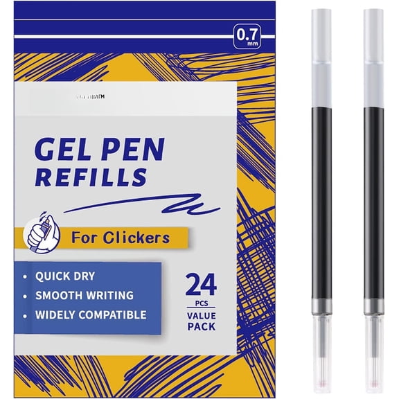 Gel Ink Refills for Retractable Click Pens, Medium Point Pen Refills Compatible with  G2  Energel Jetstream  S-Gel Uniball Signo  Sarasa (Blue, 0.7mm, 24 count)