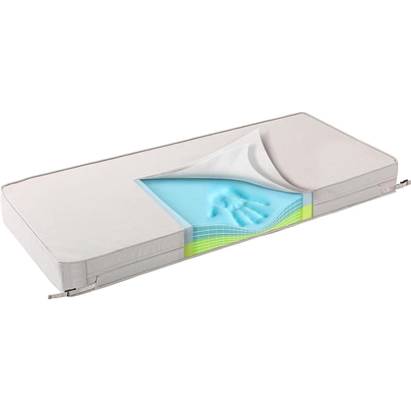 Gel Memory Foam Bench Cushion with Ties, Ultra Durable Water Resistant FadeShield Outdoor/Indoor Universal Bench Seat Pads 36 x 14 x 4 inch, Cream