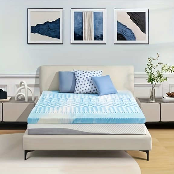 Gel Memory Foam Mattress Topper, 5-Zone Support, Ventilated, Stain Resistant, Breathable, All Mattress Sizes, Blue