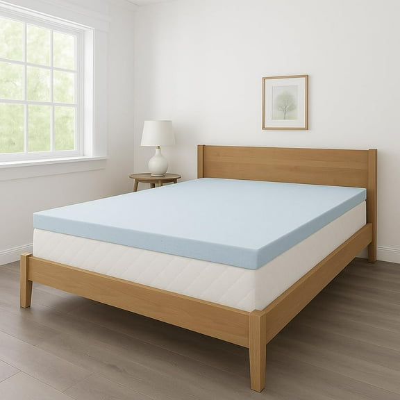 Gel Memory Foam Mattress Topper Full, 2 Inch Cooling Bed Topper for Back Pain Relief and Pressure Support, CertiPUR-US Certified, Made in USA, Blue