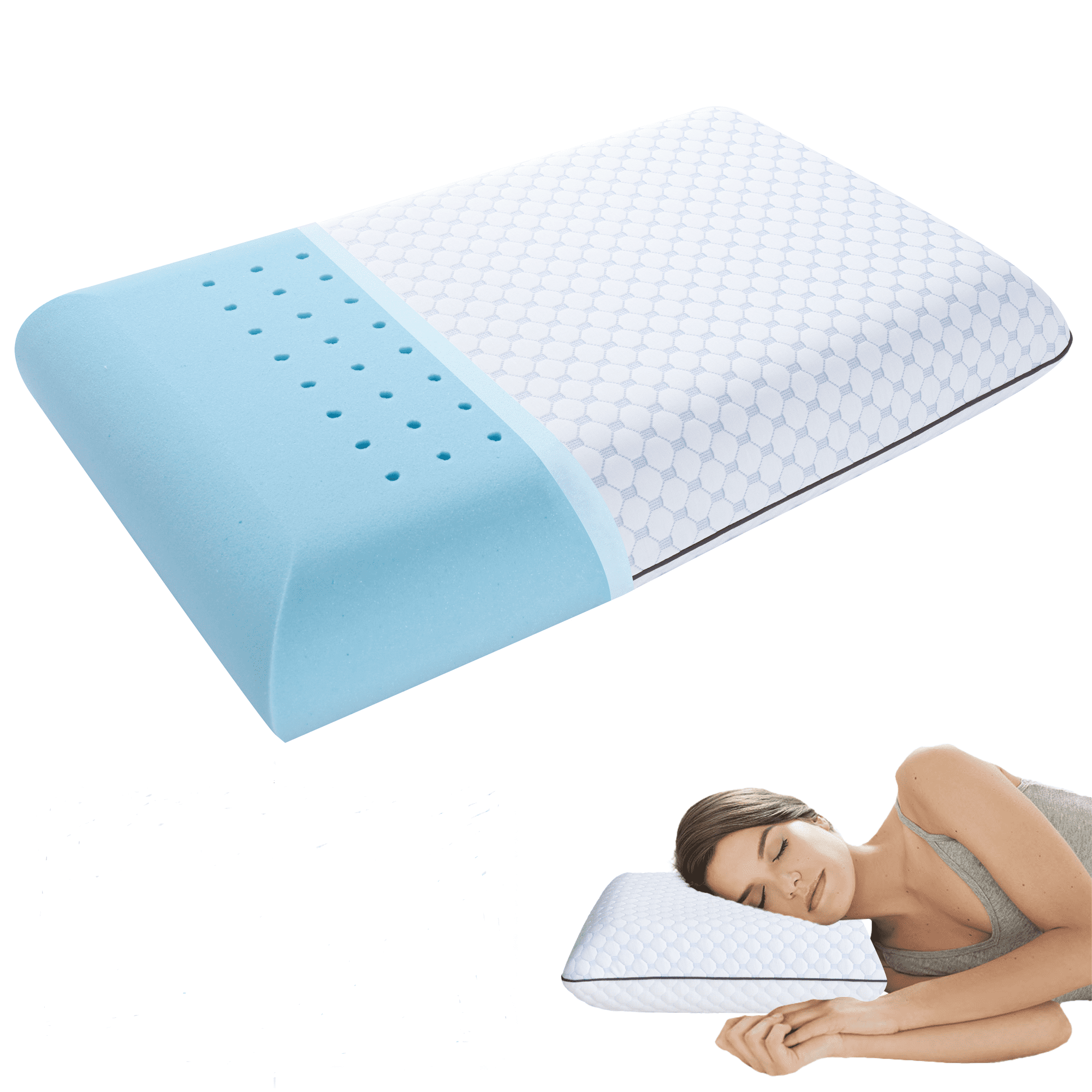 Gel Memory Foam Pillow, Camping Size Bed Pillow with Washable Cover, Cooling, Breathable Neck Pillow for Sleeping