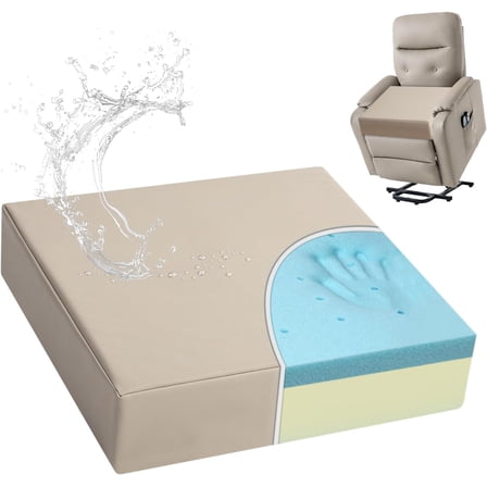 Gel Memory Foam Recliner Cushion for Elderly, Waterproof Faux Leather Seat Cushion, Dual-Layer Foam Chair Pad for Couch, Armchair, Wicker Chairs, Floor, 20 × 20 × 5in, Light Camel