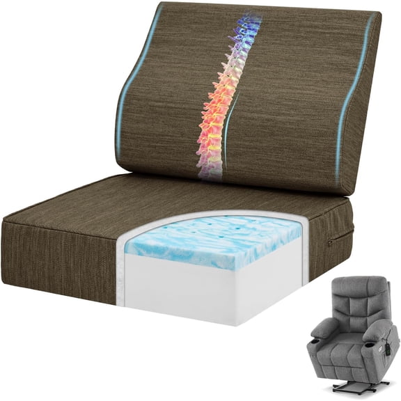 Gel Memory Foam Recliner Cushions with Lumbar Support Pillow for Elderly, 20x20x5 Inch Thick Dual-Layer Design Non-Slip Seat Cushion for Recliner Chair for Reduce Hip & Lumbar Pain, Brown