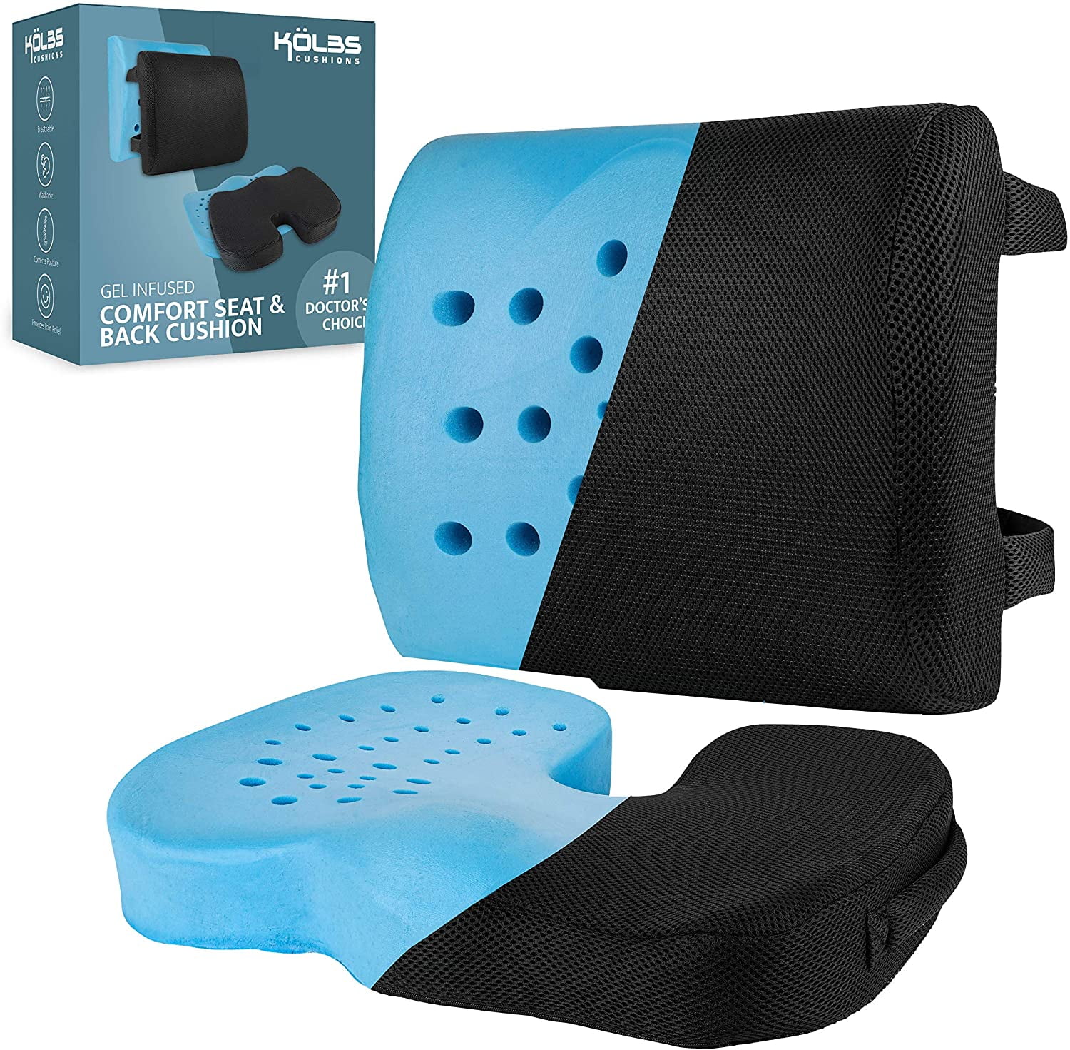 Gel Memory Foam Seat Cushion and Lumbar Back Cushion Set Gel Infused