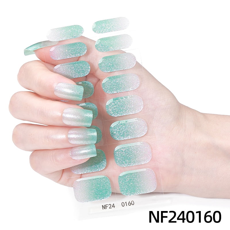 Gel Nail Art Stickers, Gradient Onion Powder Smudge, Icy French UV Half-Baked Nail Stickers - NF240160