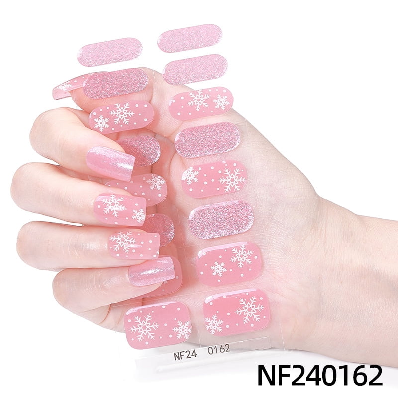 Gel Nail Art Stickers, Gradient Onion Powder Smudge, Icy French UV Half-Baked Nail Stickers - NF240162