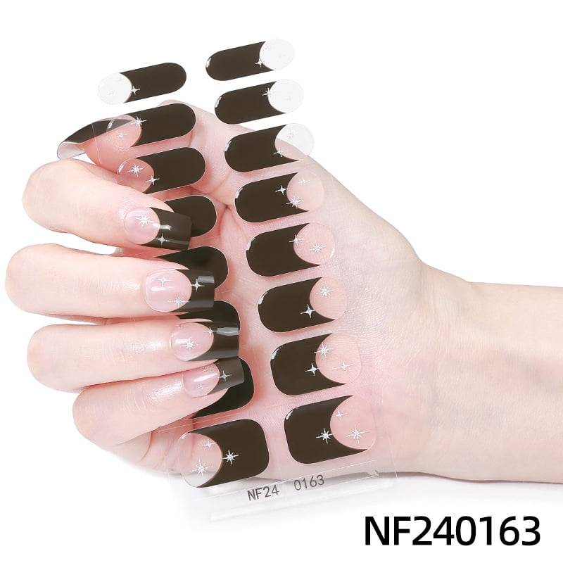 Gel Nail Art Stickers, Gradient Onion Powder Smudge, Icy French UV Half-Baked Nail Stickers - NF240163