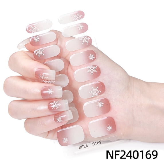 Gel Nail Art Stickers, Gradient Onion Powder Smudge, Icy French UV Half-Baked Nail Stickers - NF240169