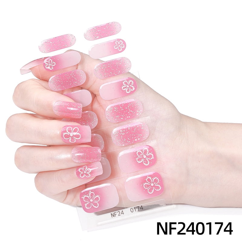 Gel Nail Art Stickers, Gradient Onion Powder Smudge, Icy French UV Half-Baked Nail Stickers - NF240174