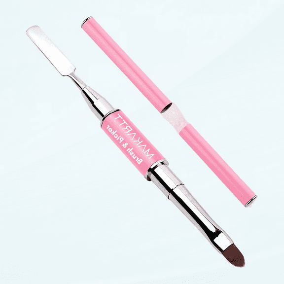 Gel Nail Brush with spatula, Dual-Ended Nail Art Brush, 2 IN 1 design Gel Brushes for Nails and Spatula Acrylic Nail Brushes for Poly Nail Gel Extension Pink