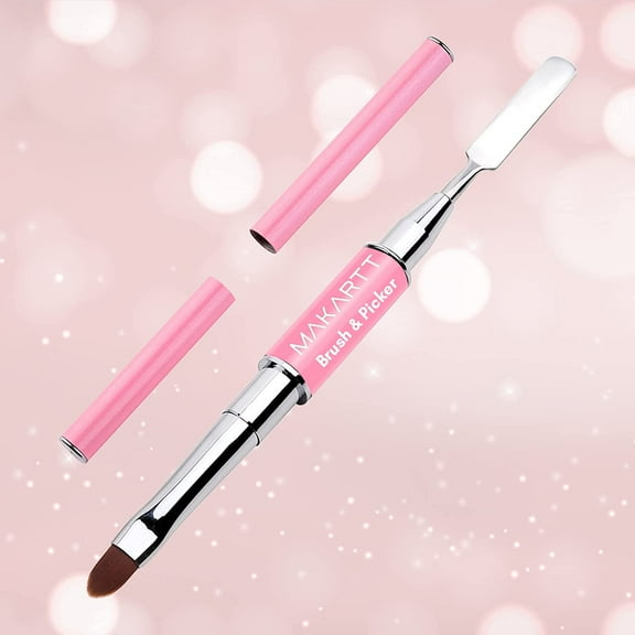 Gel Nail Brush with spatula, Dual-Ended Nail Art Brush, 2 IN 1 design Gel Brushes for Nails and Spatula Acrylic Nail Brushes for Poly Nail Gel Extension Pink