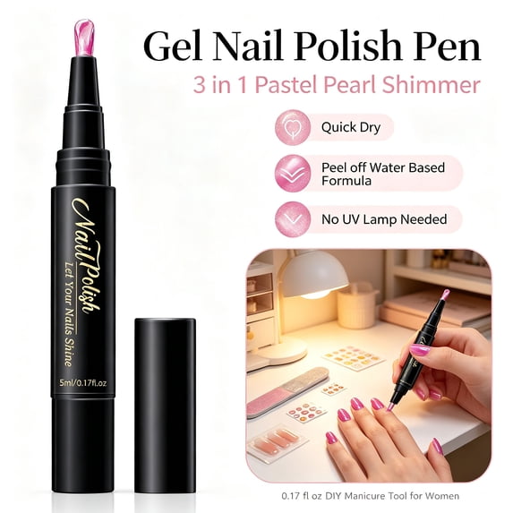 Gel Nail Pen - Nail Polish Pens Quick Dry for Women- 3 in 1 Active Nail Polish Pens Color Marker, Precision Brush Design, No UV Light Needed, Portable Nail Art Tool 1PC