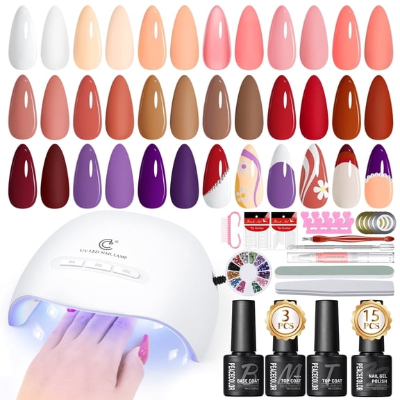 Gel Nail Polish Kit with U V Light 15 Colors Gel Polish Set Nail Decorations Stickers Gel Manicure Nail Kits DIY Salon at Home Gifts for Women