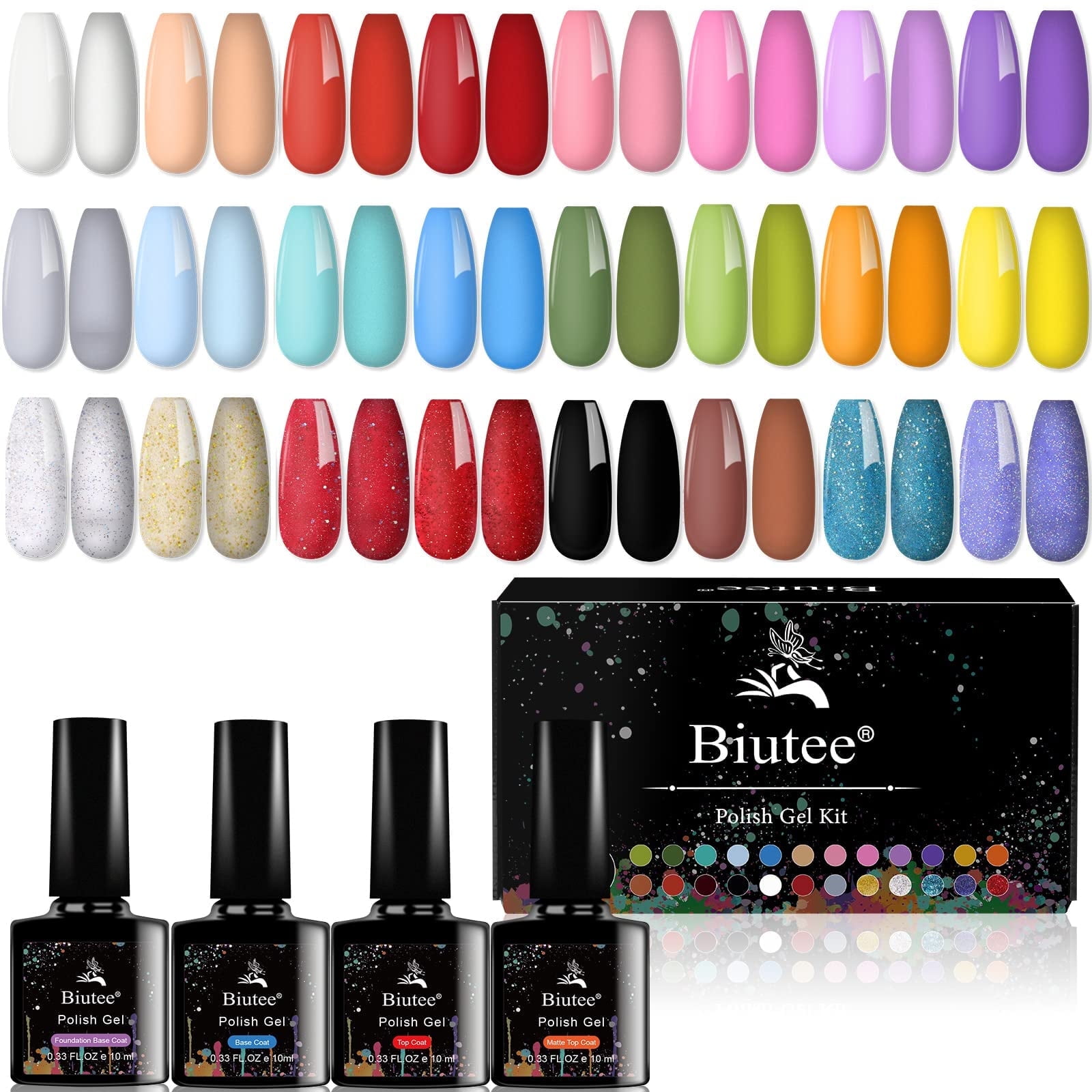 Gel Nail Polish Kit, Set of 28, 24 Colors Polyed Gel Nail Gel Nail Kit for Girls Biutee