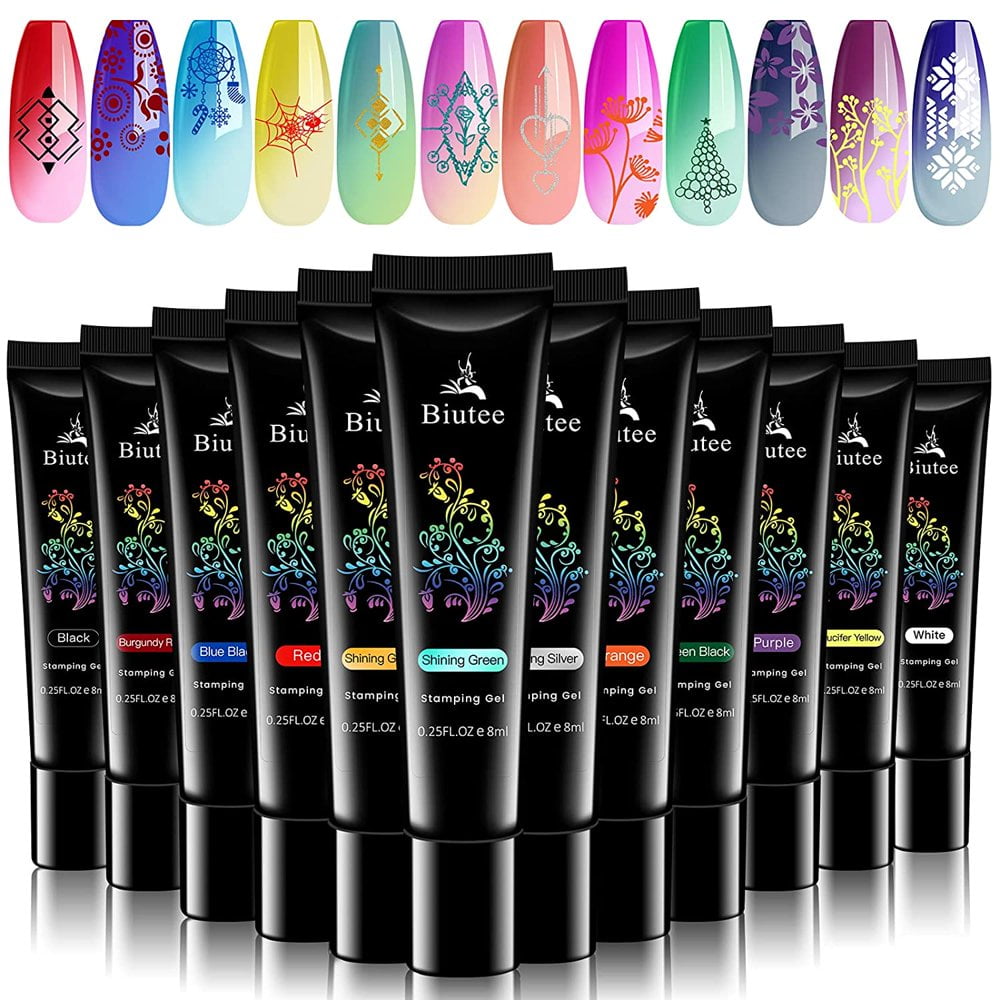 Gel Nail Polish Nail Stamping Polish Gel, 12 Colors 8ML UV LED Gel